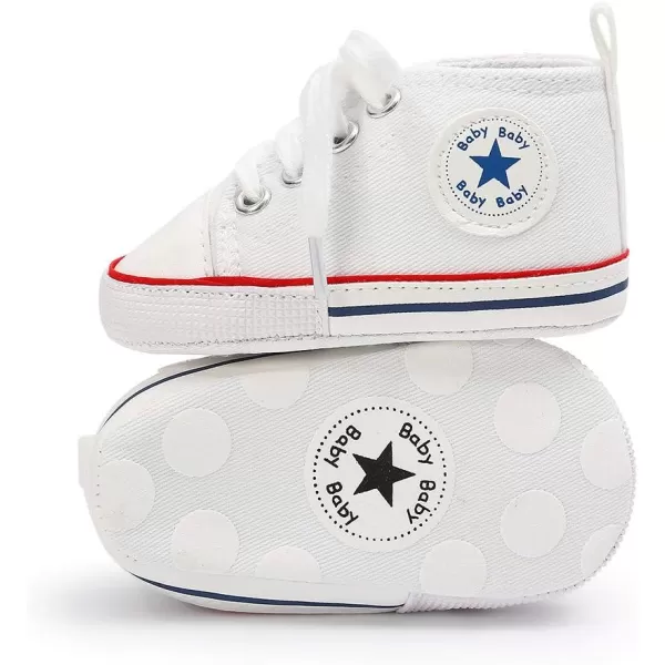 Meckior Baby Girls Boys Canvas Sneakers Soft Sole HighTop Ankle Infant First Walkers Crib ShoesB10White