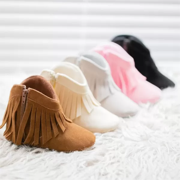 Meckior Baby Girls Cowboy Tassel Boots Side Zipper Moccasins Soft Bottom NonSlip Toddler ShoeA03Pink