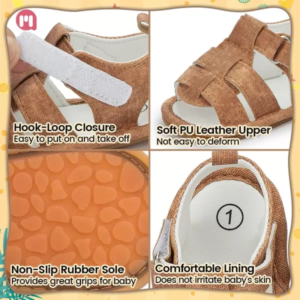 Meckior Baby Infant Boy Girl Sandals Newborn NonSlip Soft Rubber Sole Sandals for Baby Boys OpenToe Outdoor Casual Summer First Walkers ShoesA01Brown With Rubber Sole