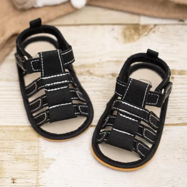 Meckior Baby Infant Boy Girl Sandals Newborn NonSlip Soft Rubber Sole Sandals for Baby Boys OpenToe Outdoor Casual Summer First Walkers ShoesB01Black With Rubber Sole