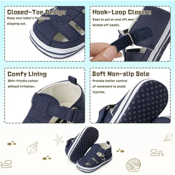 Meckior Baby Infant Boy Girl Sandals Newborn NonSlip Soft Rubber Sole Sandals for Baby Boys OpenToe Outdoor Casual Summer First Walkers ShoesD01Deep Blue