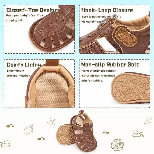 Meckior Baby Infant Boy Girl Sandals Newborn NonSlip Soft Rubber Sole Sandals for Baby Boys OpenToe Outdoor Casual Summer First Walkers ShoesD05Brown