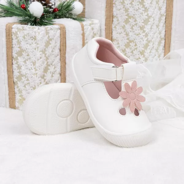 Meckior Baby Toddler Girls Walking Shoes TStrap Dress Summer Shoes for Girls Mary Jane NonSlip AntiCollision Toe Lightweight First Walker Shoes Wedding Dress ShoesA02White