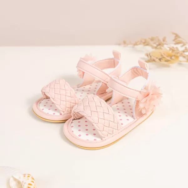 Meckior Baby Toddler Infant Girls PU Leather Soft Open Toe Summer Sandals Flower Princess Flat ShoesA30Pink