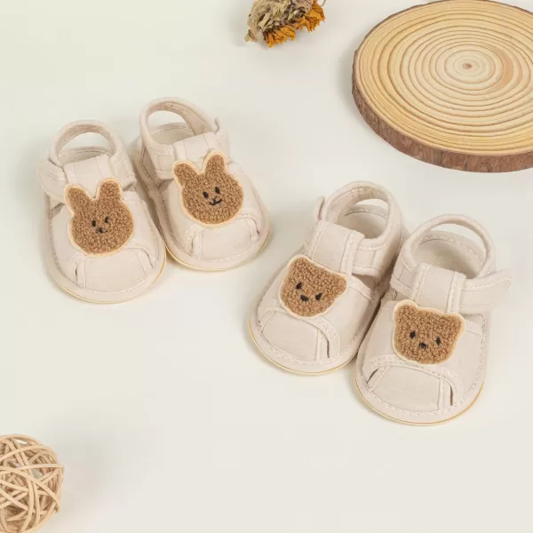 Meckior Baby Toddler Infant Girls PU Leather Soft Open Toe Summer Sandals Flower Princess Flat ShoesZ12Beige With Rabbit