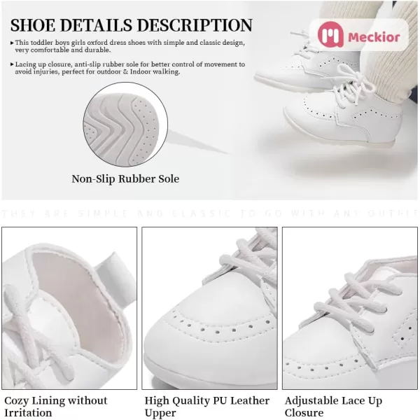 Meckior Infant Baby Boys Girls Classic PU Leather Wedding Loafers Brogue Toddler Oxford Dress Shoes First Steps Walking Flat Lazy Crib ShoeA02White