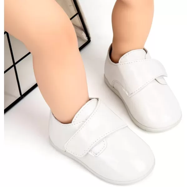 Meckior Infant Baby Boys Girls Classic PU Leather Wedding Loafers Brogue Toddler Oxford Dress Shoes First Steps Walking Flat Lazy Crib ShoeA04White