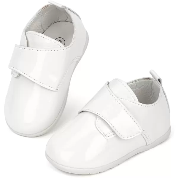 Meckior Infant Baby Boys Girls Classic PU Leather Wedding Loafers Brogue Toddler Oxford Dress Shoes First Steps Walking Flat Lazy Crib ShoeA04White