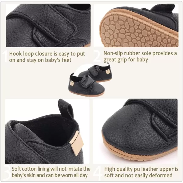 Meckior Infant Baby Boys Girls Classic PU Leather Wedding Loafers Brogue Toddler Oxford Dress Shoes First Steps Walking Flat Lazy Crib ShoeC03Black