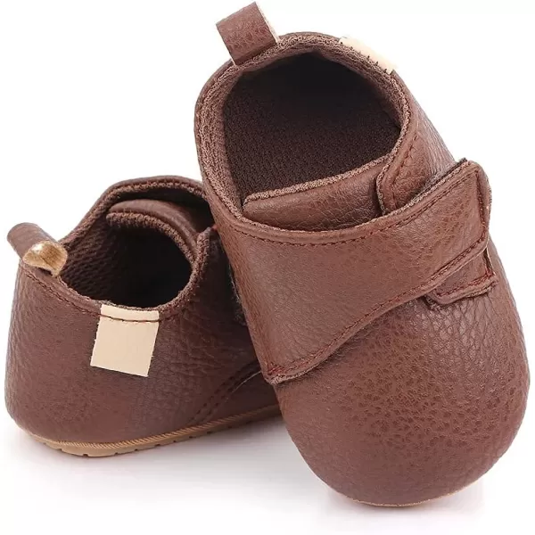 Meckior Infant Baby Boys Girls Classic PU Leather Wedding Loafers Brogue Toddler Oxford Dress Shoes First Steps Walking Flat Lazy Crib ShoeC03Deep Brown