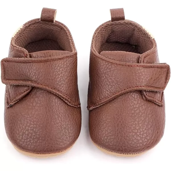 Meckior Infant Baby Boys Girls Classic PU Leather Wedding Loafers Brogue Toddler Oxford Dress Shoes First Steps Walking Flat Lazy Crib ShoeC03Deep Brown