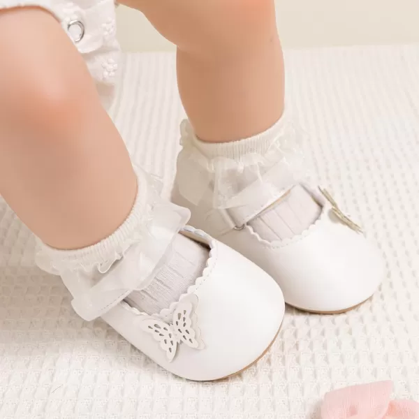Meckior Infant Baby Girls Boys Handmade Princess Flats Toddler First Walkers Soft PU Leather NonSlip Crib Wedding Dress ShoesA06White