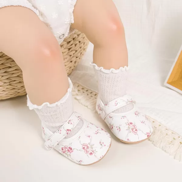 Meckior Infant Baby Girls Boys Handmade Princess Flats Toddler First Walkers Soft PU Leather NonSlip Crib Wedding Dress ShoesA08White