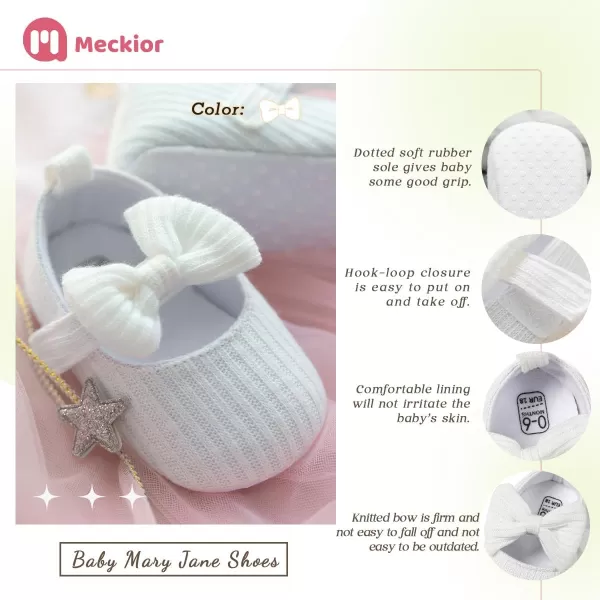 Meckior Infant Baby Girls Boys Handmade Princess Flats Toddler First Walkers Soft PU Leather NonSlip Crib Wedding Dress ShoesZ18White