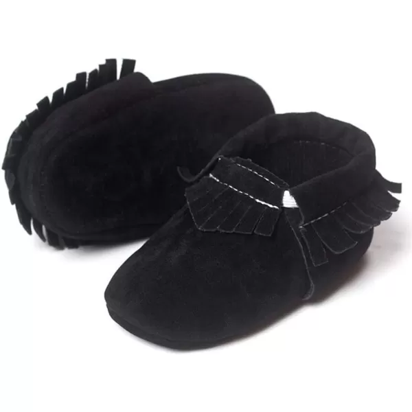 Meckior Infant Baby Girls Boys Premium Soft Sole Tassel Bowknot Moccasins Toddler Prewalker Princess AntiSlip Crib Baptism Loafers ShoesA04Black