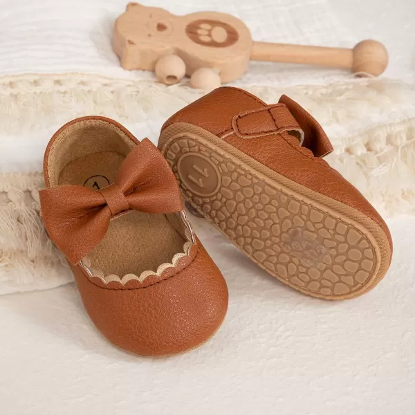 Meckior Infant Baby Girls Soft Sole Bowknot Princess Wedding Dress Mary Jane Flats Prewalker Newborn Light Baby Sneaker ShoesC01Brown