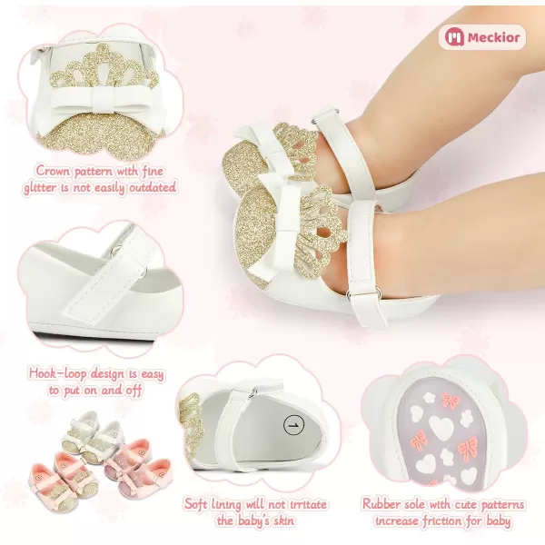 Meckior Infant Baby Girls Soft Sole Bowknot Princess Wedding Dress Mary Jane Flats Prewalker Newborn Light Baby Sneaker ShoesE02White