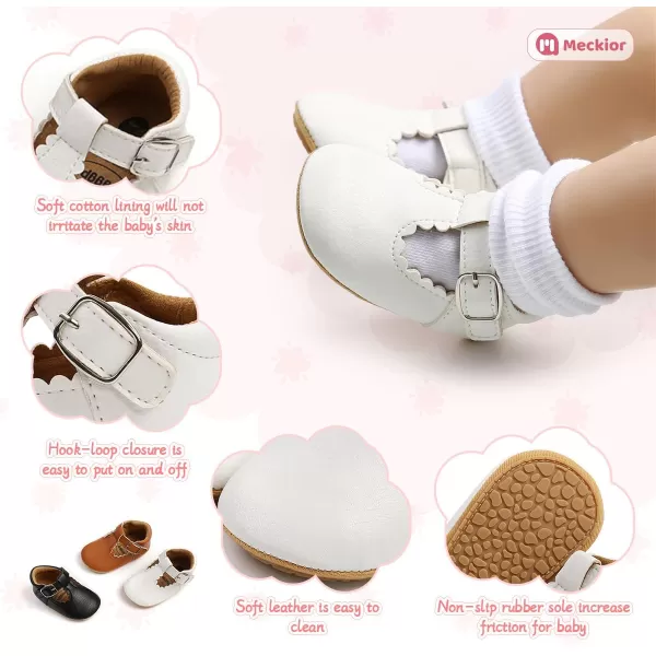 Meckior Infant Baby Girls Soft Sole Bowknot Princess Wedding Dress Mary Jane Flats Prewalker Newborn Light Baby Sneaker ShoesE20White
