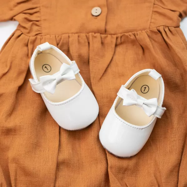 Meckior Infant Baby Girls Soft Sole Bowknot Princess Wedding Dress Mary Jane Flats Prewalker Newborn Light Baby Sneaker ShoesF20White