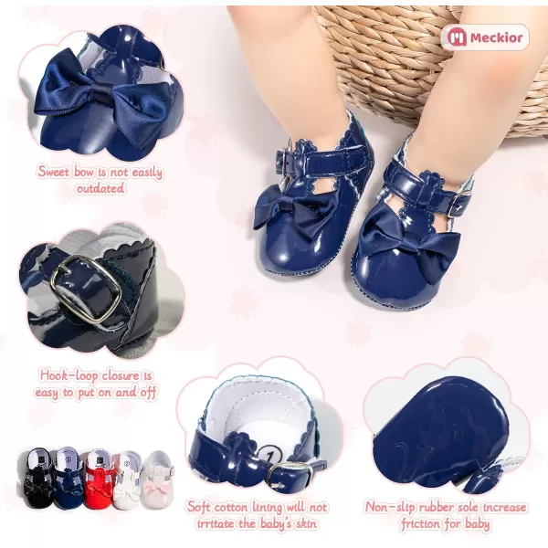 Meckior Infant Baby Girls Soft Sole Bowknot Princess Wedding Dress Mary Jane Flats Prewalker Newborn Light Baby Sneaker ShoesH20Blue