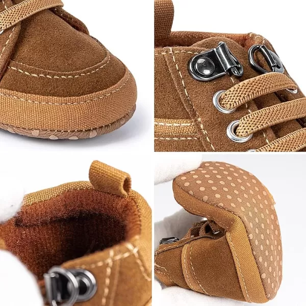 Meckior Toddler Baby Boys Girls High Tops Ankle Sneakers Soft AntiSlip Sole PU Leather Moccasins Infant Newborn Prewalker First Walking Crib ShoesA01Brown Moccasins
