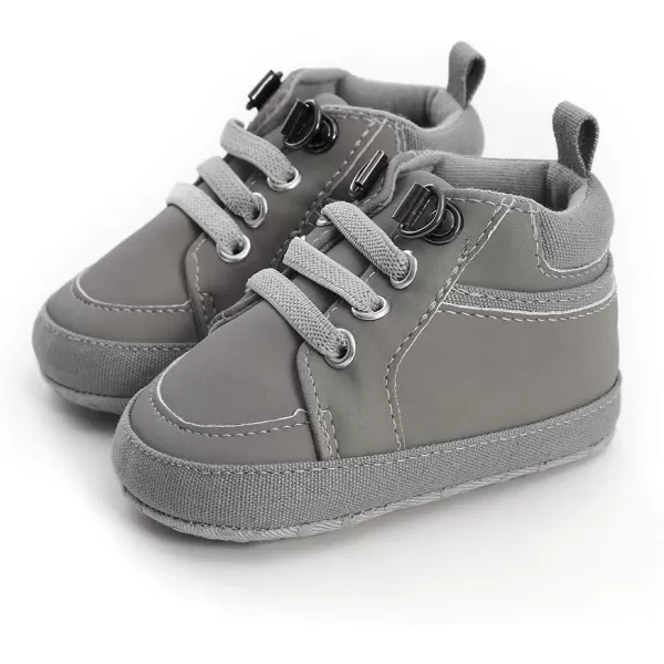 Meckior Toddler Baby Boys Girls High Tops Ankle Sneakers Soft AntiSlip Sole PU Leather Moccasins Infant Newborn Prewalker First Walking Crib ShoesA03Gray