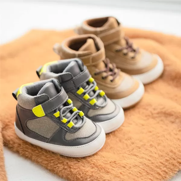Meckior Toddler Baby Boys Girls High Tops Ankle Sneakers Soft AntiSlip Sole PU Leather Moccasins Infant Newborn Prewalker First Walking Crib ShoesA09Brown