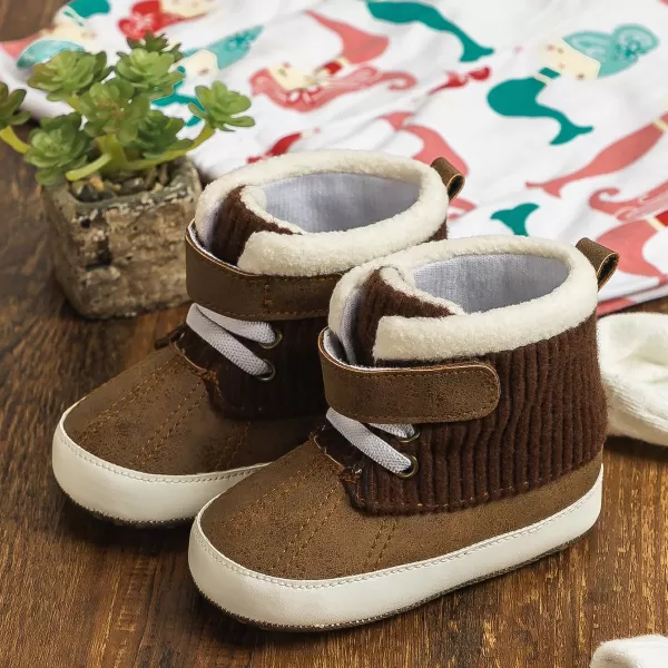 Meckior Toddler Baby Boys Girls High Tops Ankle Sneakers Soft AntiSlip Sole PU Leather Moccasins Infant Newborn Prewalker First Walking Crib ShoesA14Brown