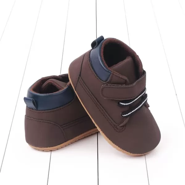 Meckior Toddler Baby Boys Girls High Tops Ankle Sneakers Soft AntiSlip Sole PU Leather Moccasins Infant Newborn Prewalker First Walking Crib ShoesA20Brown