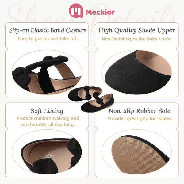 Meckior Toddler Little Girl Mary Jane Dress Shoes Ballet Flats for Girl Party School Shoes Bowknot Princess ShoesA10Black