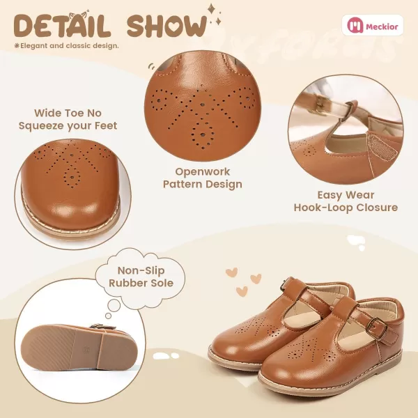 Meckior Toddler Little Girl Mary Jane Dress Shoes Ballet Flats for Girl Party School Shoes Bowknot Princess ShoesD25Little Brown