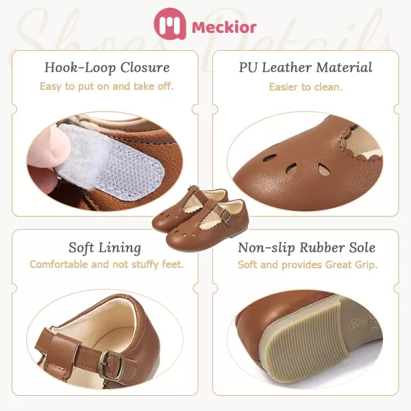 Meckior Toddler Little Girl Mary Jane Dress Shoes Ballet Flats for Girl Party School Shoes Bowknot Princess ShoesDBrown
