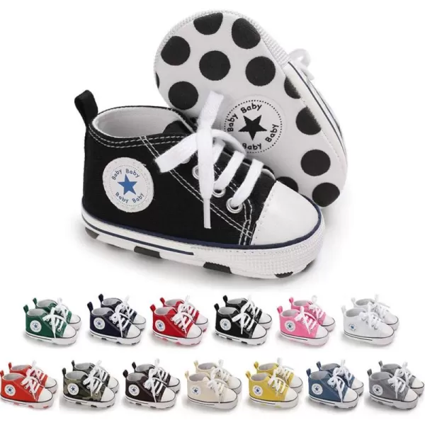 Meckior Baby Girls Boys Canvas Sneakers Soft Sole HighTop Ankle Infant First Walkers Crib ShoesA02Black