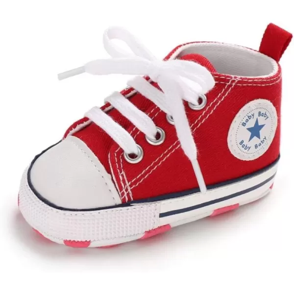 Meckior Baby Girls Boys Canvas Sneakers Soft Sole HighTop Ankle Infant First Walkers Crib ShoesA04Red