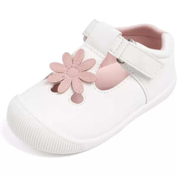 Meckior Baby Toddler Girls Walking Shoes TStrap Dress Summer Shoes for Girls Mary Jane NonSlip AntiCollision Toe Lightweight First Walker Shoes Wedding Dress ShoesA02White