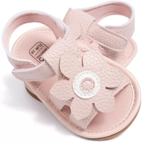 Meckior Baby Toddler Infant Girls PU Leather Soft Open Toe Summer Sandals Flower Princess Flat ShoesB03Pink