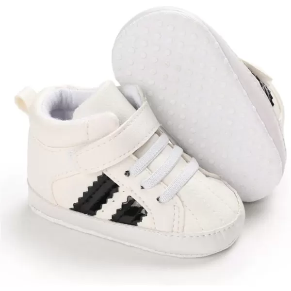 Meckior Toddler Baby Boys Girls High Tops Ankle Sneakers Soft AntiSlip Sole PU Leather Moccasins Infant Newborn Prewalker First Walking Crib ShoesFWhite