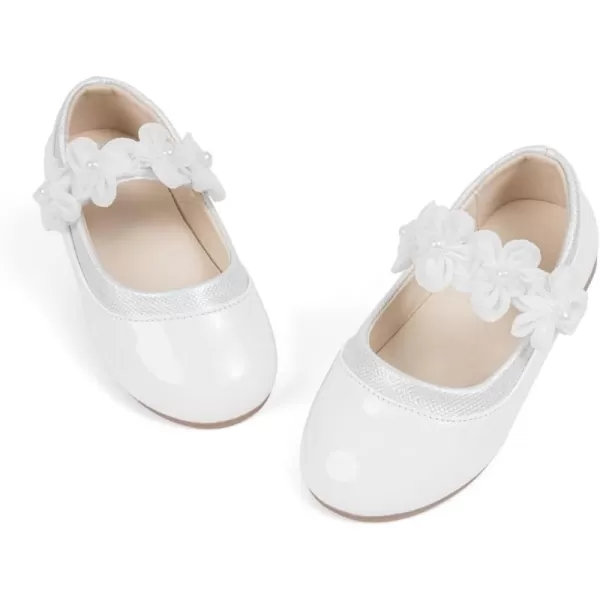 Meckior Toddler Little Girl Mary Jane Dress Shoes Ballet Flats for Girl Party School Shoes Bowknot Princess ShoesB02White With Flowers