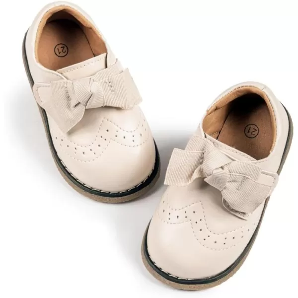 Meckior Toddler Little Girl Mary Jane Dress Shoes Ballet Flats for Girl Party School Shoes Bowknot Princess ShoesC05Beige