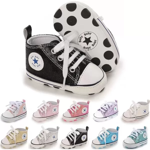 imageMeckior Infant Baby Boys Girls Canvas Sneaker Soft Sole First Walkers Trainers Lace Up Casual Toddler Shoes
