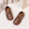 imageMeckior Toddler Boys Girls Dress Shoes Little Kid Oxford Shoes Wedding Church Dress Shoes PU Leather Lace Up School Uniform Loafer FlatsADeep Brown