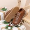 imageMeckior Toddler Boys Girls Dress Shoes Little Kid Oxford Shoes Wedding Church Dress Shoes PU Leather Lace Up School Uniform Loafer FlatsADeep Brown