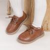 imageMeckior Toddler Boys Girls Dress Shoes Little Kid Oxford Shoes Wedding Church Dress Shoes PU Leather Lace Up School Uniform Loafer FlatsADeep Brown