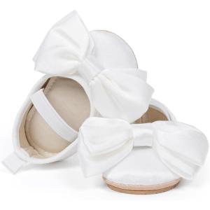 imageMeckior Infant Baby Girls Boys Handmade Princess Flats Toddler First Walkers Soft PU Leather NonSlip Crib Wedding Dress ShoesA03white