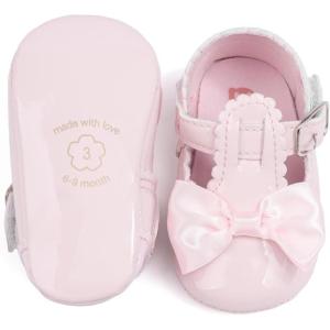 imageMeckior Newborn Baby Girls Dress Shoes Infant Bowknot Soft Sole Mary Jane Moccasins Baptism Christening Crib Shoes Wedding Princess FlatsB02Pink