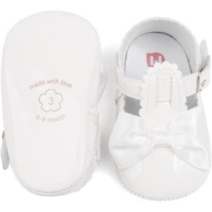 imageMeckior Newborn Baby Girls Dress Shoes Infant Bowknot Soft Sole Mary Jane Moccasins Baptism Christening Crib Shoes Wedding Princess FlatsB02White