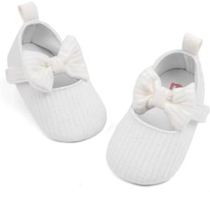 imageMeckior Newborn Baby Girls Dress Shoes Infant Bowknot Soft Sole Mary Jane Moccasins Baptism Christening Crib Shoes Wedding Princess FlatsC01White