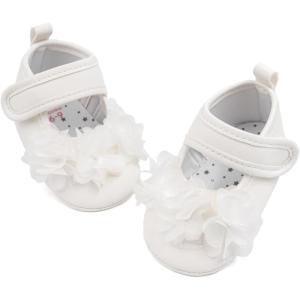 imageMeckior Newborn Baby Girls Dress Shoes Infant Bowknot Soft Sole Mary Jane Moccasins Baptism Christening Crib Shoes Wedding Princess FlatsD01White