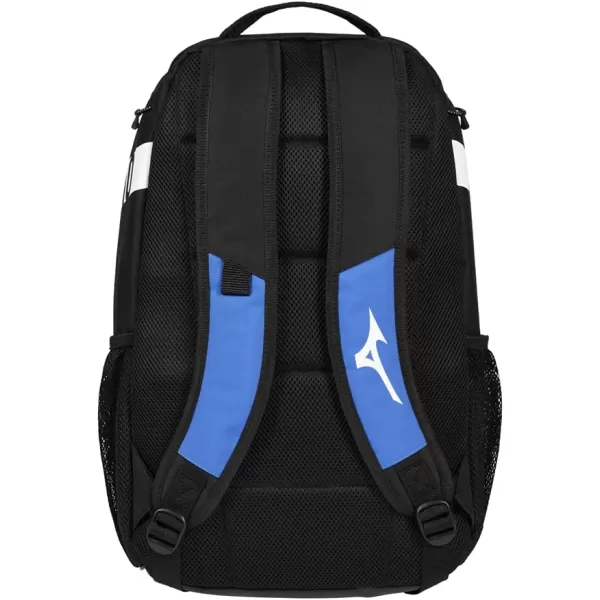 imageMizuno Crossover Backpack 22  Multi Sport Bag  2 Sleeves for Bats or Water Bottles  Padded Back  Ventilated Footwear Storage  Auxilary LoopsRoyalBlack