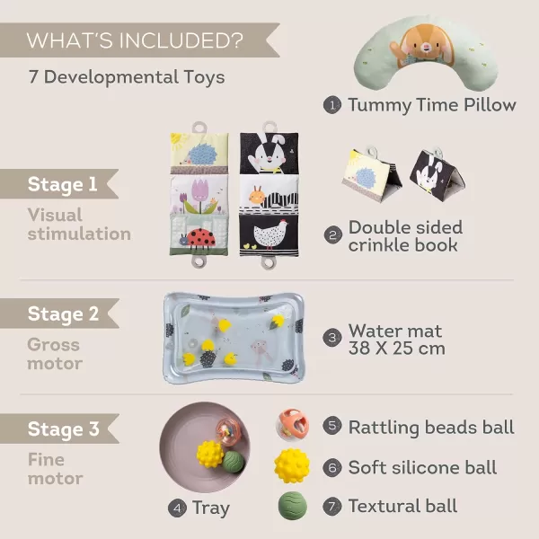 Taf Toys Baby Tummy Time Kit  High Contrast Black and White Crinkle Book Tummy Time Support Pillow Baby Activity Water Mat Sensory Balls Plate  Newborn Infant Tummy Time Sensory Toy Set 0 month